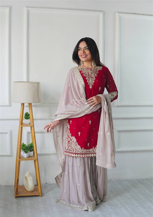 Rang e Gul Ruby Mist Codding Siqunce Sharara Set