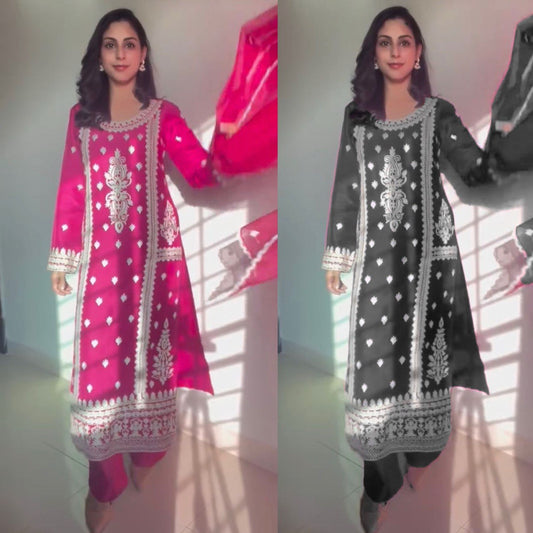Aarvani Regal Shadow Embroidered Royal Kurta Plazo Set