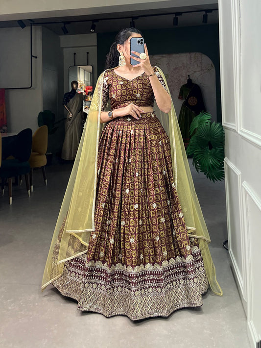 Lisha Digital Print With Embroidery Sequins Work Lehenga Choli