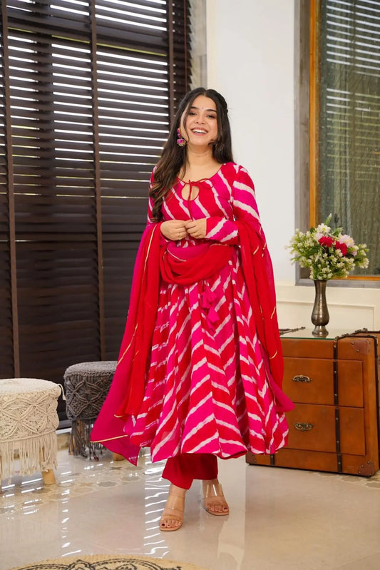 AVANI RED & PINK LEHERIYA SUIT SET